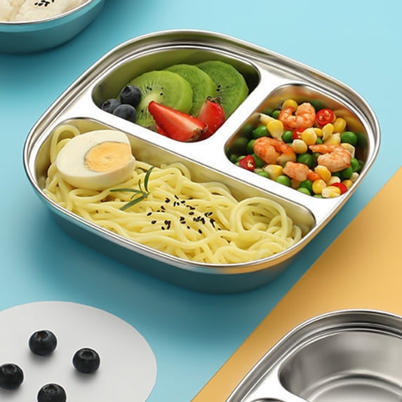Stainless Steel Divided Plates Tray,Balanced Bites Divided Plates,Portion Control Plate,Stainless Steel Plates,Metal Lunch Tray Dishes,4 Sections Dinner Plates for Adults,Picky Eaters,Campers