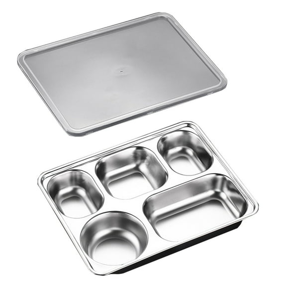 Stainless Steel Divided Plates with Lid for Adults, Divided Dinner Tray, 4 Sections Bento Lunch Box, Office Workers Lunch Boxes(B)