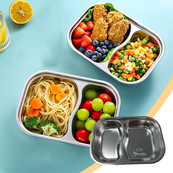 Stainless Steel Divided Tray 304 Food Grade Plate for Camping, Snacks, or Adults – Deep 2 Section Metal Serving Dish for Home, Kitchen, BBQ and Picnic
