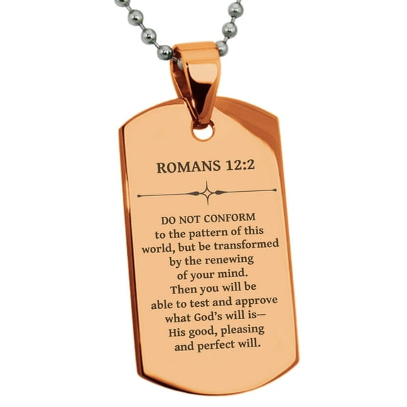 Tioneer Stainless Steel Do Not Conform Romans 12:2 Dog Tag Pendant Necklace