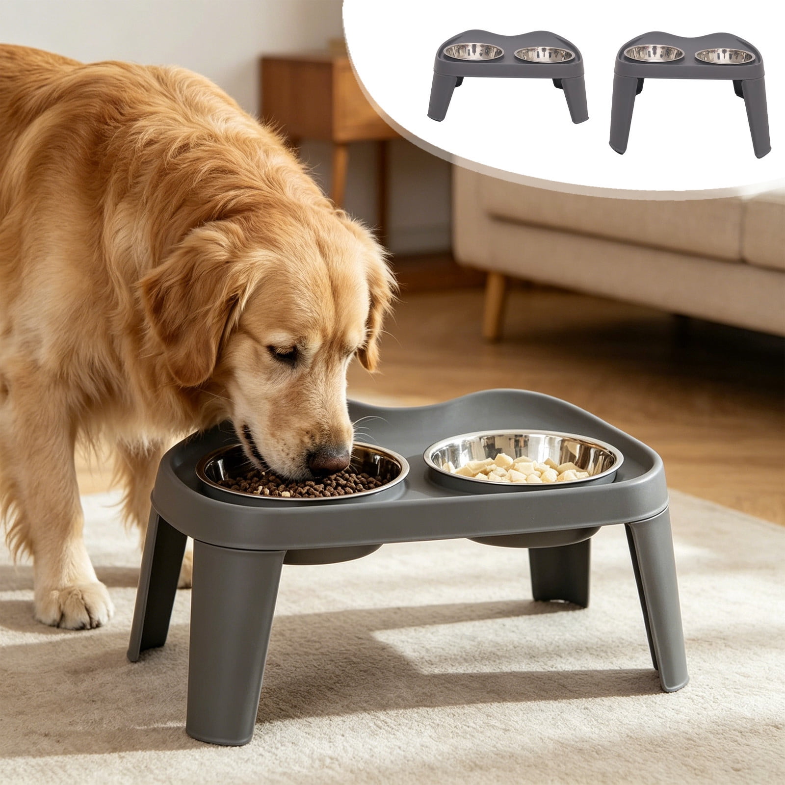 Stainless Steel Dog Bowl Elevated Double Bowl Feeding Station - Large Breed Food Water Feeder, Neck Protection Design, Twin Basin Table for Medium Large Dogs
