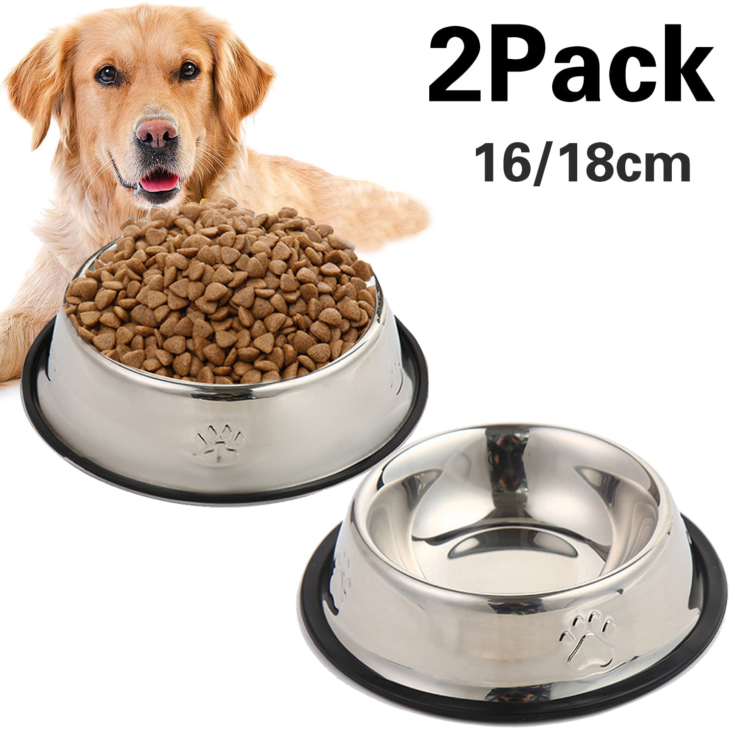 Stainless Steel Dog Bowl with Rubber Base for Food and Water, Pet Food Container, Perfect Dog Bowls Choice for Small/Medium/Large Dogs or Cats (2 Pack,18 cm)