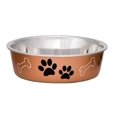 thumbnail image 1 of Stainless Steel Dog Dish Fun Print Feeding Bowls Non Slip Rubber Base (Large - Copper), 1 of 9