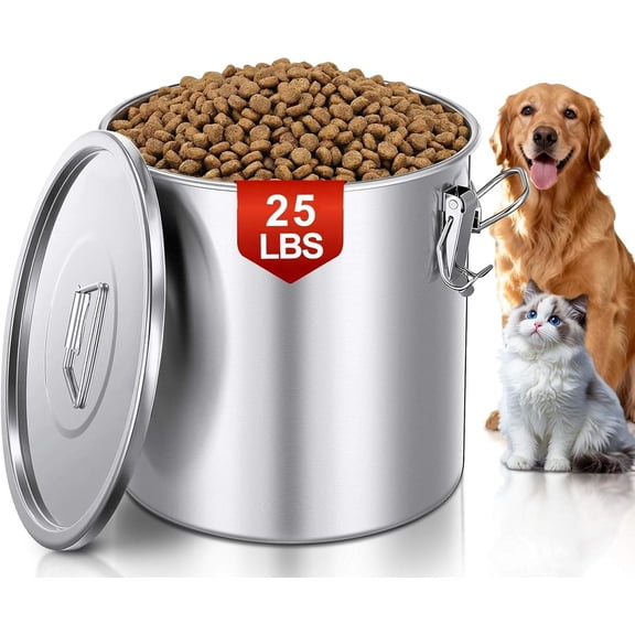 Stainless Steel Dog Food Storage Container, 2530 lb Airtight Moisture-Proof Bin with Locking Lid, for Dry Pet Food, Rice, Flour, Cereals