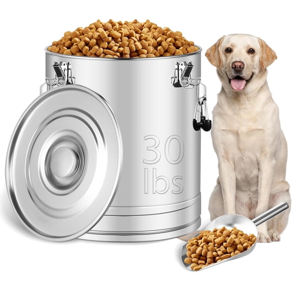 Stainless Steel Dog Food Storage Container,30LB/35LB Airtight Dog Food Storage Container with Lid to Keep Fresh,Easy Clean Large Pet Food Storage Container with Scoop for Cat Food,Chicken Feed,Rice