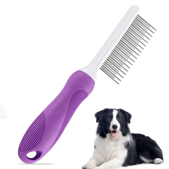 Stainless Steel Dog Fur Rake Comb - Detangling Tool for Matted Undercoat Safe Round Blades Non-Slip Handle for  Dog and Cat