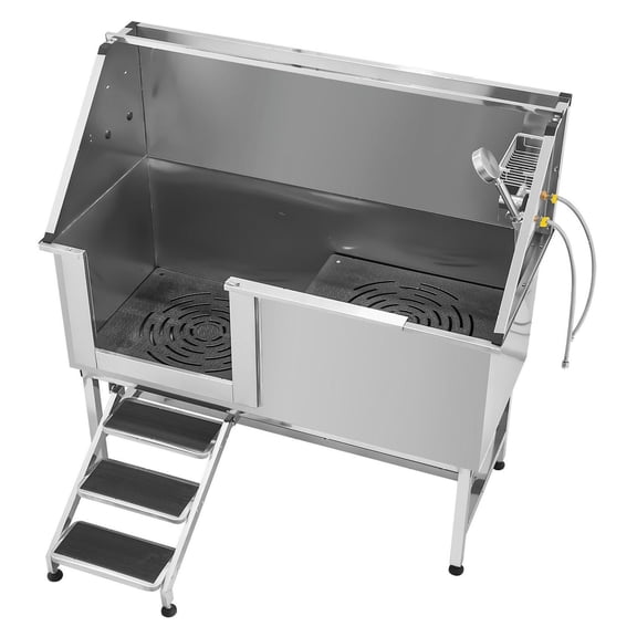 Stainless Steel Dog Grooming Tub 62 inch, Pet Washing Station with Stairs, Filter Board & Showerhead, Bathtub for Large Medium Small Dogs - Left Door