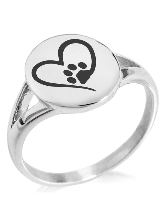 Stainless Steel Dog Paw Heart Minimalist Oval Top Polished Statement Ring