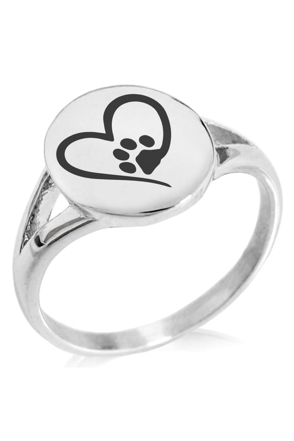 Stainless Steel Dog Paw Heart Minimalist Oval Top Polished Statement Ring