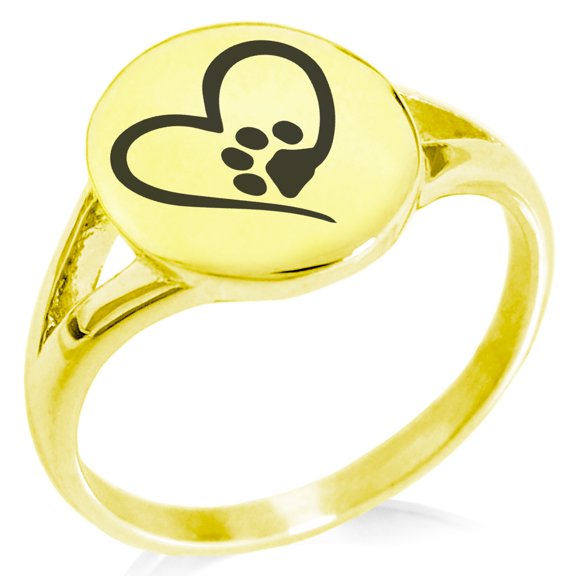 Stainless Steel Dog Paw Heart Minimalist Oval Top Polished Statement Ring