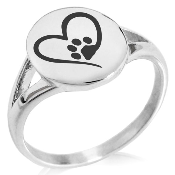 Tioneer Stainless Steel Dog Paw Heart Minimalist Oval Top Polished Statement Ring