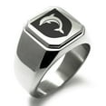 thumbnail image 1 of Stainless Steel Dolphin Diligence Coat of Arms Shield Engraved Square Flat Top Biker Style Polished Signet Ring, 1 of 1