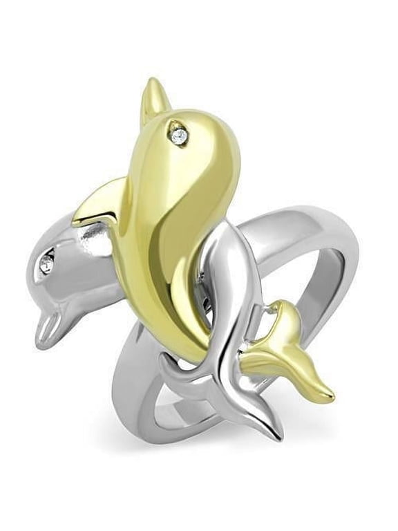 Stainless Steel Dolphin Two Toned Ring Anillo Para Mujer