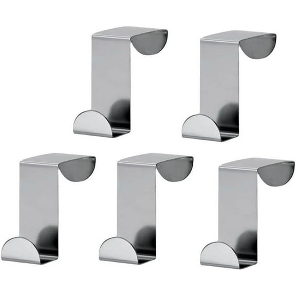 Stainless Steel Over The Door Hanging Hooks, Silver Seamless Z Shape Back Cupboard Door Hook Rack Hanger Organizer for Kitchen, Bathroom, Bedroom and Office (5 Pack )