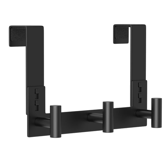 Stainless Steel Over Door Hooks Hanger Holder For Robe Cloths Heavy Duty Towel Coat Rack Doors Organizer Bathroom Bedroom Locker Room & Closet (1pack Black-3 Hooks)