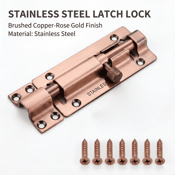 Stainless Steel Door Latch Bolt - Heavy Duty Slide Barrel Bolt Lock with Antique Red Copper Finish, Rustproof Safety Slide Latch for Cabinets, Gates, Bedrooms, and Security Doors (Screws Included)