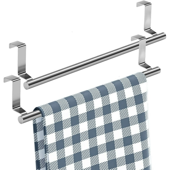 Stainless Steel Over The Door Towel Rack-14" Towel Holder Hang on Cabinet or Door for Kitchen, Bathroom, Laundry, Office -Holds Hanging Towels, Hand Towels,Dish Towel- 2 Pack (Large)