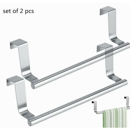 Stainless Steel Over Door Towel Rack,2 Pcs 14 Inches Bar Holders for Rag,Over Cabinet Towel Bar Holder,Wide Kitchen Towel Hanger,Easy Install Bathroom Towel Rack
