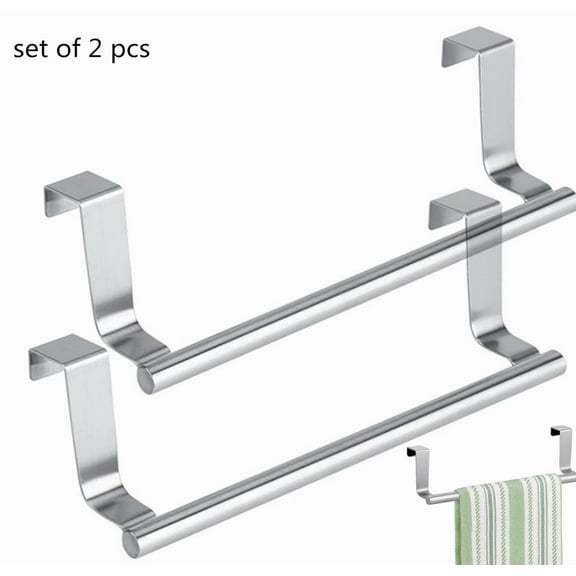 Stainless Steel Over Door Towel Rack,2 Pcs 14 Inches Bar Holders for Rag,Over Cabinet Towel Bar Holder,Wide Kitchen Towel Hanger,Easy Install Bathroom Towel Rack