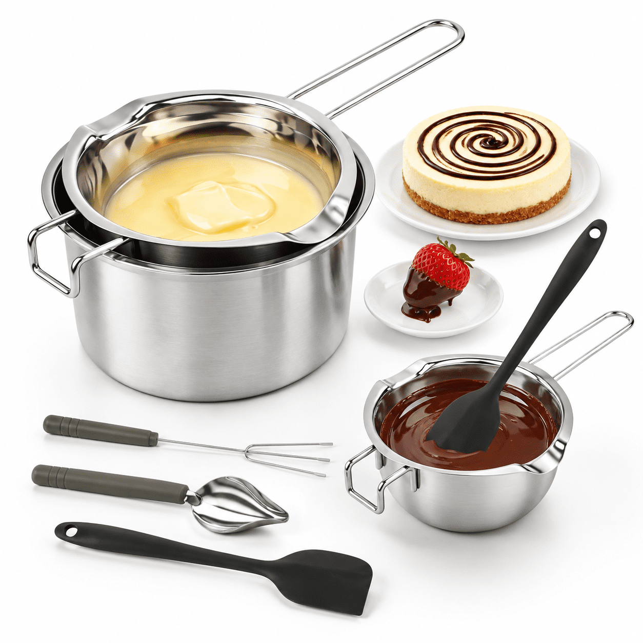 Stainless Steel Double Boiler Melting Pot Set, 400ml/0.4qt + 900ml/0 ...