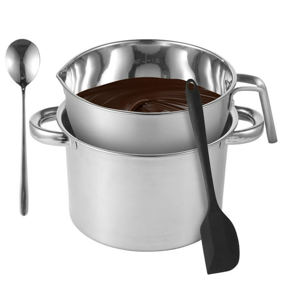 Stainless Steel Double Boiler Pot Set, 2.0 QT Chocolate Melting Bowl with Scale & Handle, Kitchen Boiler Pot Silicone Spatula