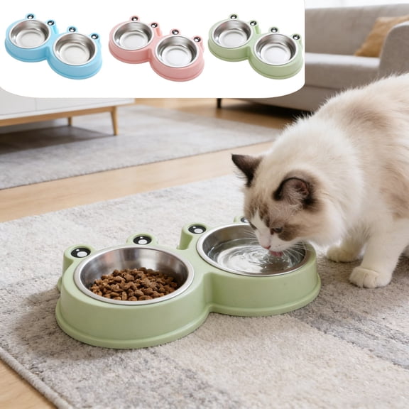 Stainless Steel Double Cat And Dog Bowl With Non-Slip Base For Food And Water Feeding