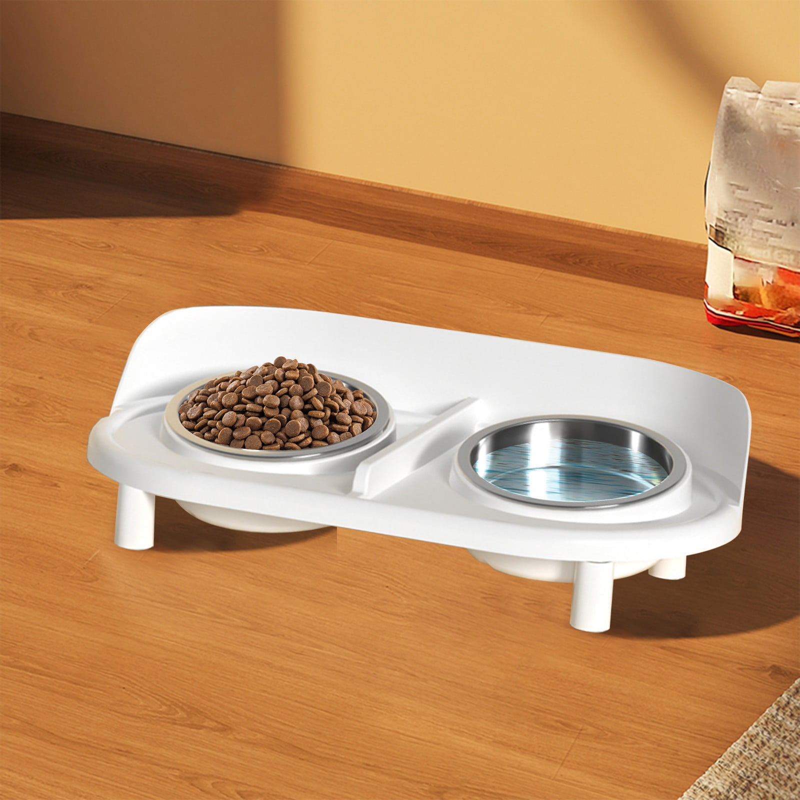 Stainless Steel Double Cat Dog Bowl Set Non Slip Elevated Pet Food Water Bowl Anti Spill Feeding Station Durable Easy Clean Pet Dish Slow Feeding Bowl for Cats Dogs Pets