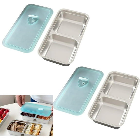 Stainless Steel Double Compartment Snack Containers, Go Snack Containers Reusable, Dishwasher- Snack Containers Stainless Steel with Lids, For Snacks Dips Travel and Outdoor Camping (2pcs)