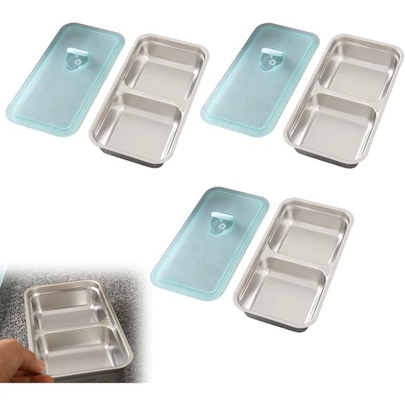 Stainless Steel Double Compartment Snack Containers, Grab and Go Snack Containers Reusable, Dishwasher- Double Condiment Containers with Lids, For Snacks Dips Travel and Outdoor Camping (3pcs)