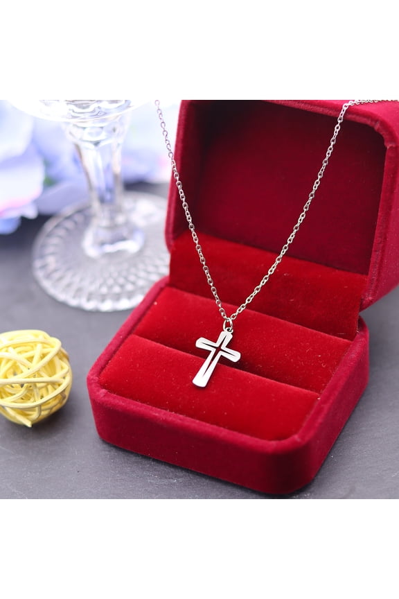 Stainless Steel Double Cross Pendant Necklace For Women Men Charm Minimalist Religion Jewelry Male Chokers Chrismas Gifts