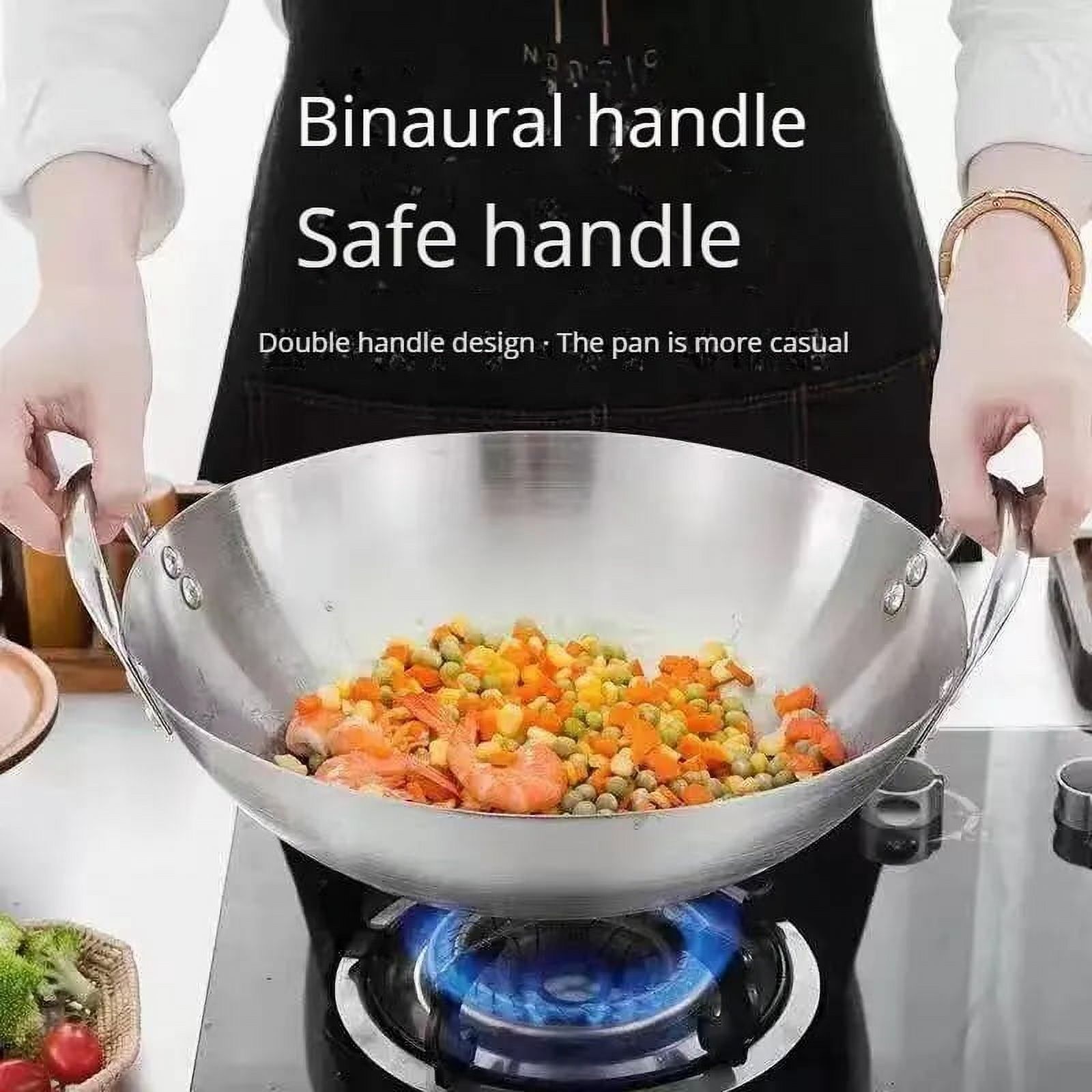 Stainless Steel Double Ear Frying Pan Uncoated Thickened Restaurant Pan Cauldron Commercial Household Frying Pan Size 30cm
