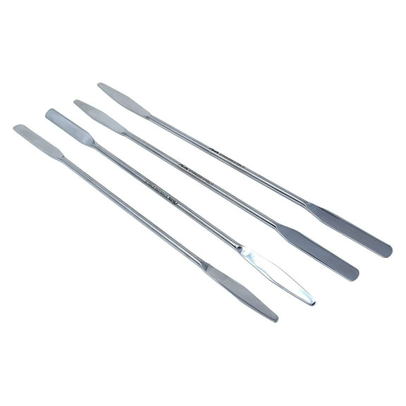 Stainless Steel Double Ended Micro Lab Spatula Sampler, Round & Tapered Arrow End, 9" Length, 4/Pack