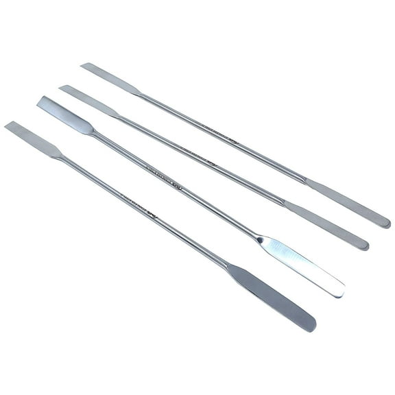 Stainless Steel Double Ended Micro Lab Spatula Sampler, Square & Round End, 7" Length, 4/Pack