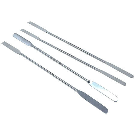 Stainless Steel Double Ended Micro Lab Spatula, Square & Round End, 9" Length, 4/Pack