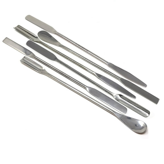 Stainless Steel Double Ended Spatula For Lab Use, Mixing & Stirring Multipurpose Spoon, Scoop, Tapered, Square, Round Shapes For Multiple Applications - Set of 6 Pcs