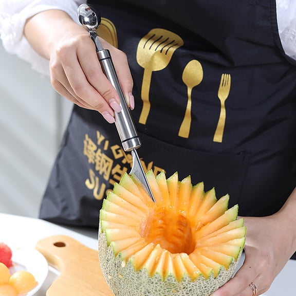 Stainless Steel Double-Headed Melon Ballers, Melon Baller Scoop Fruit Carving Tools Digging Ball Spoon Salad Scoop for Fruit Ice Cream Dual Function