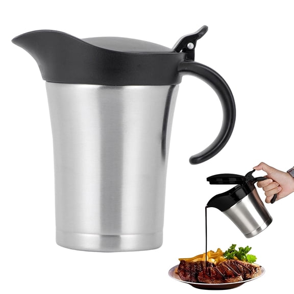 Stainless Steel Double Insulated Gravy Boat With Lid,Gravy Boat with Lid, Stainless Steel Gravy Jug, Double Wall Insulated Thermal Serving Jug for Gravy, Custard, Cream, Sauce (450ML)