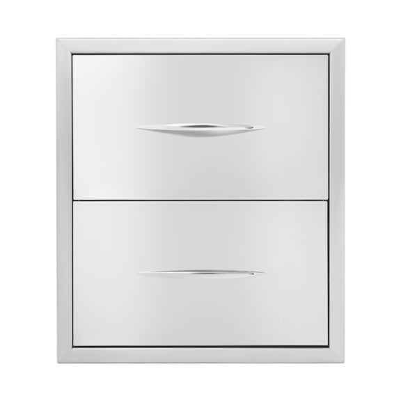 Stainless Steel Double Kitchen Drawer - 20.1" Built-In 2-Drawer Storage for Utensils & Cutlery, Modern Silver Pull Out Cabinet Organizer with Silent Slides