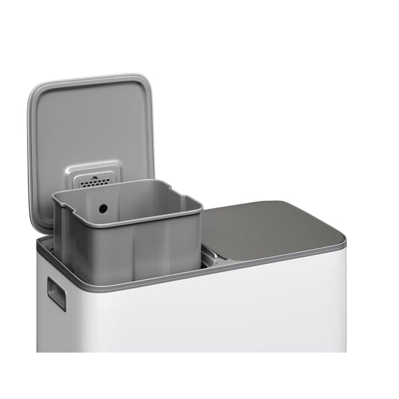 Stainless Steel Double Kitchen Trash Can 2 x 10.6 Gallon Dual Compartment Step Bin Soft-Close Lid, Removable Inner Buckets for Recycling Fingerprint-Resistant Grayish-White