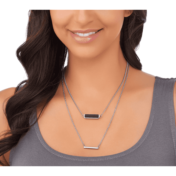 Stainless Steel Double Layer Horizontal Bar Necklace, Chain 18"+2"L