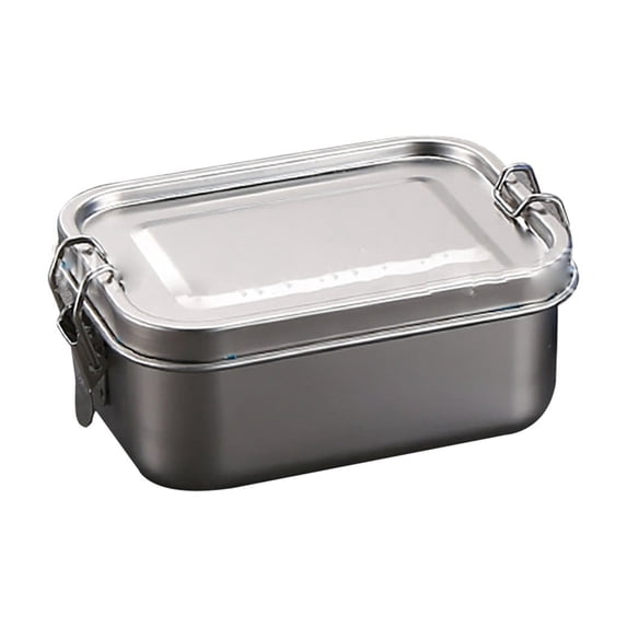 Stainless Steel Double Layer Lunch Box with Lockable Clips, Square Design