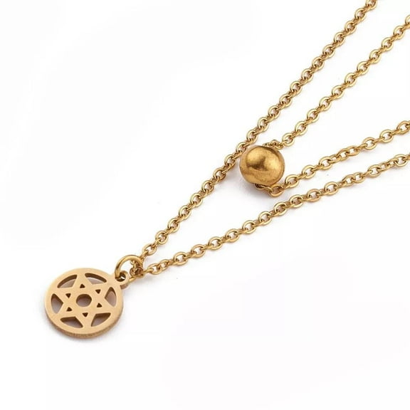 Stainless Steel Double Layer Necklace Pendant Necklace Star Of David 16" Z463
