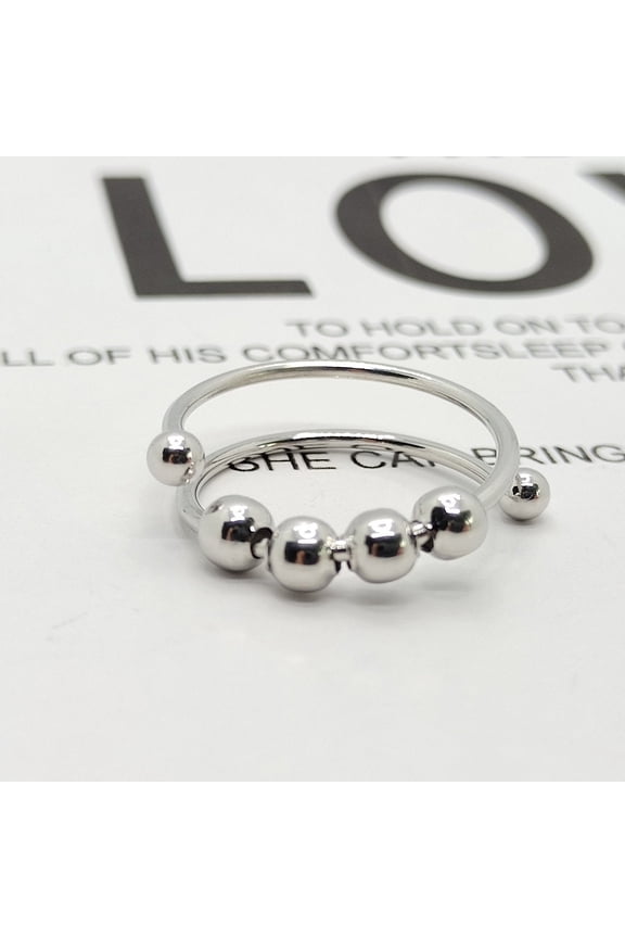 Stainless Steel Double Layer Turnable Ball Ring, Adjustable Geometric Unisex Ring, Gold, Silver, Rose Gold