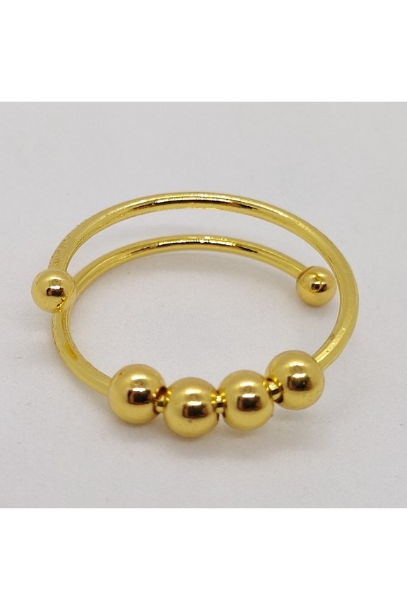 Unisex Stainless Steel Ring Double Layer Turnable Ball Adjustable Geometric Band Ring in Gold Silver and Rose Gold