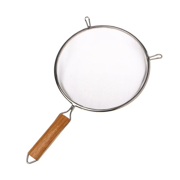 Stainless Steel Double Mesh Strainer Colander Sieve Sifter Wooden Handle 5 Size