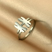Stainless Steel Double Open Dragonfly Ring Birthday Party Anniversary Jewelry Gift Valentine's Day Gift Men and Women
