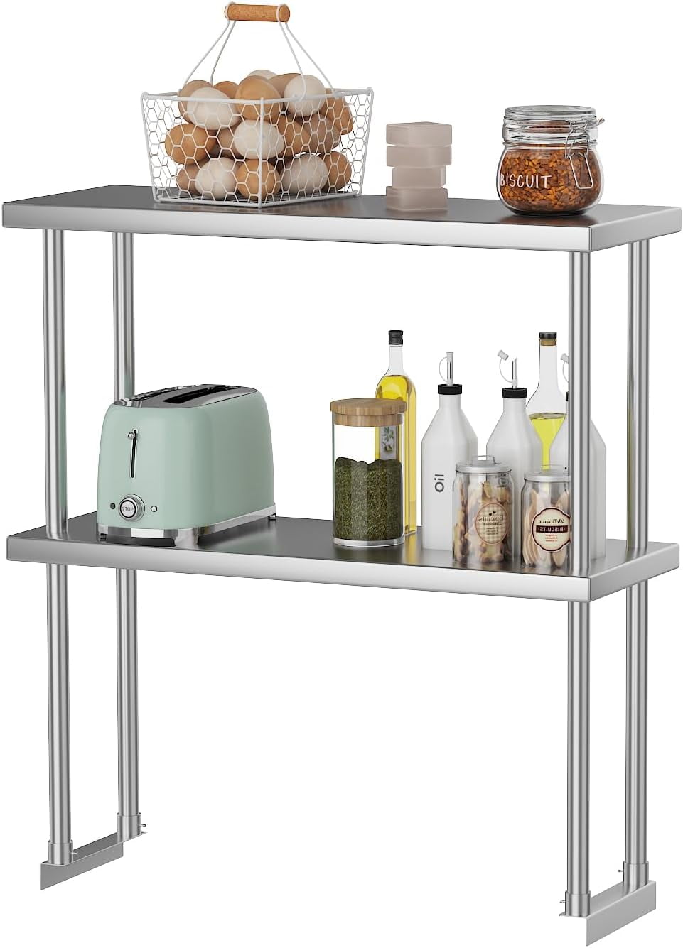 Stainless Steel Double Overshelf, Commercial 2-Tier Adjustable Shelves, Double Deck Overshelf for Prep & Work Table In Restaurant, Kitchen and Home, 12" x 36"