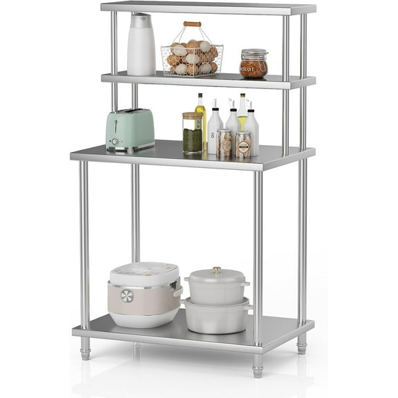 Stainless Steel Double Overshelf, Commercial 2-Tier Adjustable Shelves, Double Deck Overshelf for Prep & Work Table In Restaurant, Kitchen and Home, 36" x 24"