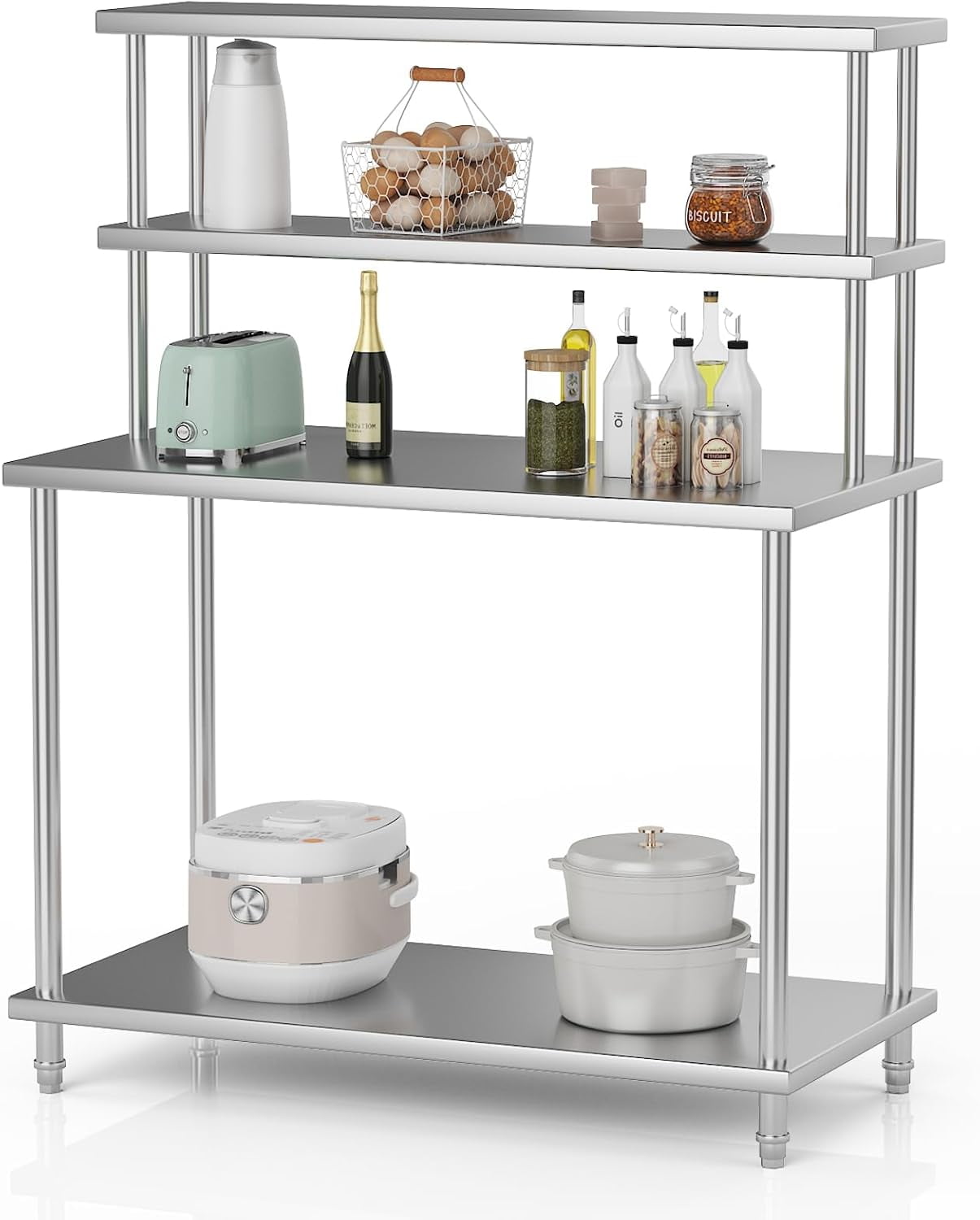 Stainless Steel Double Overshelf, Commercial 2-Tier Adjustable Shelves, Double Deck Overshelf for Prep & Work Table In Restaurant, Kitchen and Home, 48" x 24"