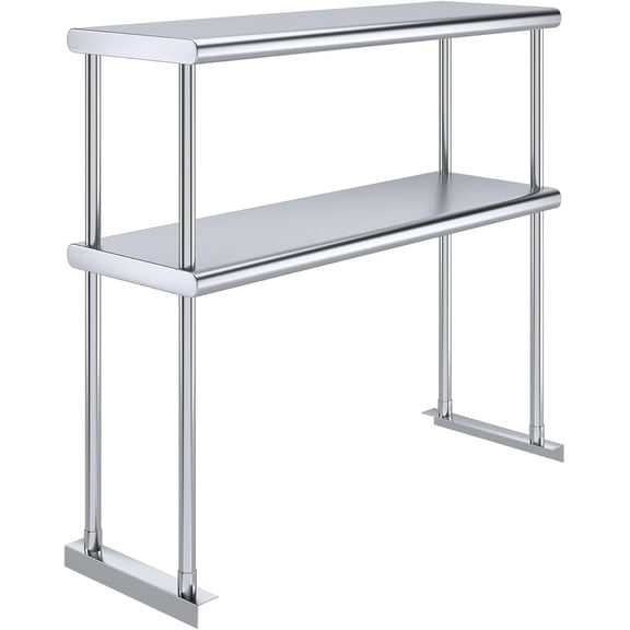 Stainless Steel Double Overshelf for Prep 36" Work Table | 12" x 36" NSF Certified | 2-Tier Over Shelf with Adjustable Undershelf  Commercial Kitchen Storage Solution